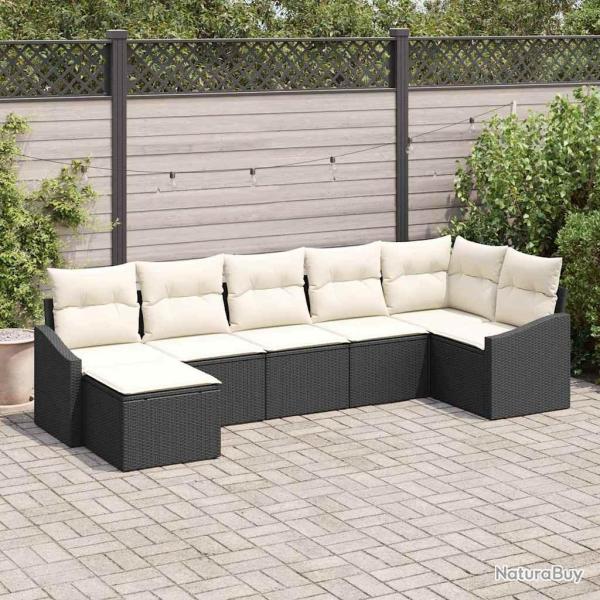 Ensemble de Canap�s avec coussin 7 pcs Noir polyrotin