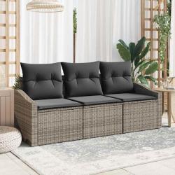 Ensemble de Canap&eacute;s avec coussin 3 pcs Gris polyrotin