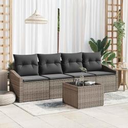 Ensemble de Canap&eacute;s avec coussin 5 pcs Gris polyrotin