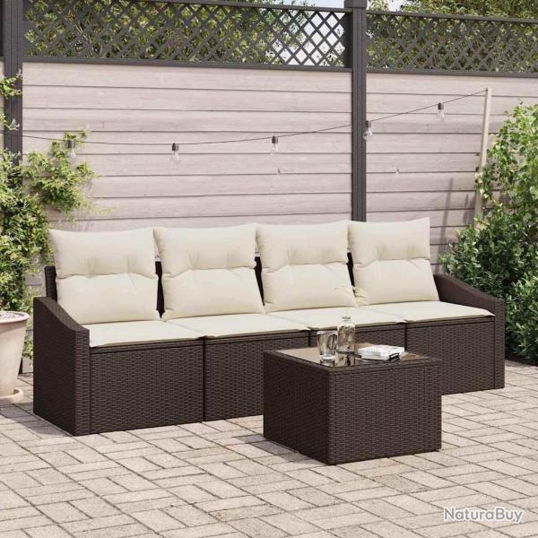 Ensemble de Canap�s 5 pcs Marron et Cr�me polyrotin