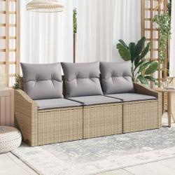 Ensemble de Canap&eacute;s avec coussin 3 pcs Beige polyrotin