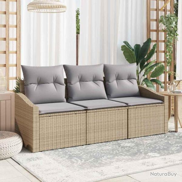 Ensemble de Canap�s avec coussin 3 pcs Beige polyrotin