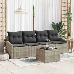 Ensemble de Canap&eacute;s avec coussin 5 pcs Gris clair polyrotin
