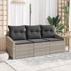 Ensemble de Canap&eacute;s avec coussin 3 pcs Gris clair polyrotin