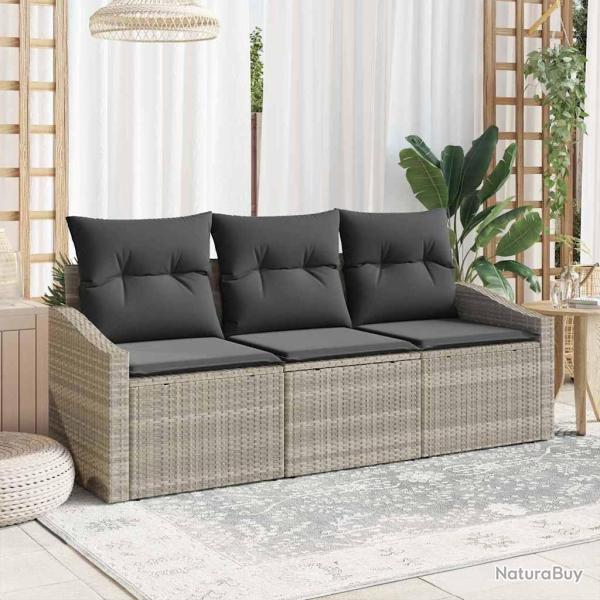 Ensemble de Canap�s avec coussin 3 pcs Gris clair polyrotin