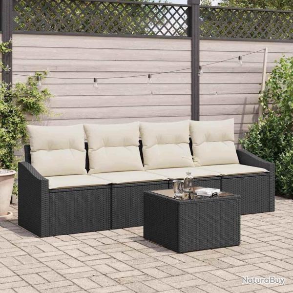 Ensemble de Canap�s avec coussin 5 pcs Noir et Cr�me polyrotin