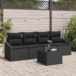 Ensemble de Canap&eacute;s avec coussin 5 pcs Noir polyrotin