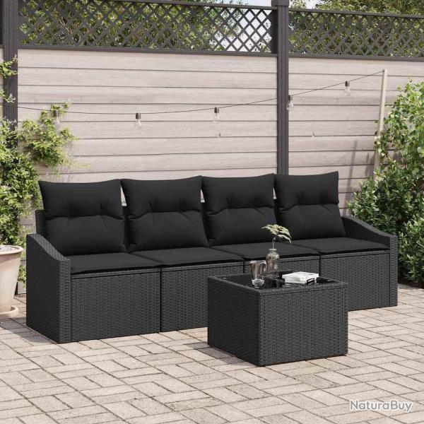 Ensemble de Canap�s avec coussin 5 pcs Noir polyrotin