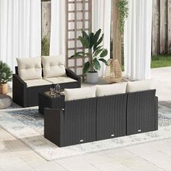 Ensemble de Canap&eacute;s avec coussin 6 pcs Noir et Cr&egrave;me polyrotin