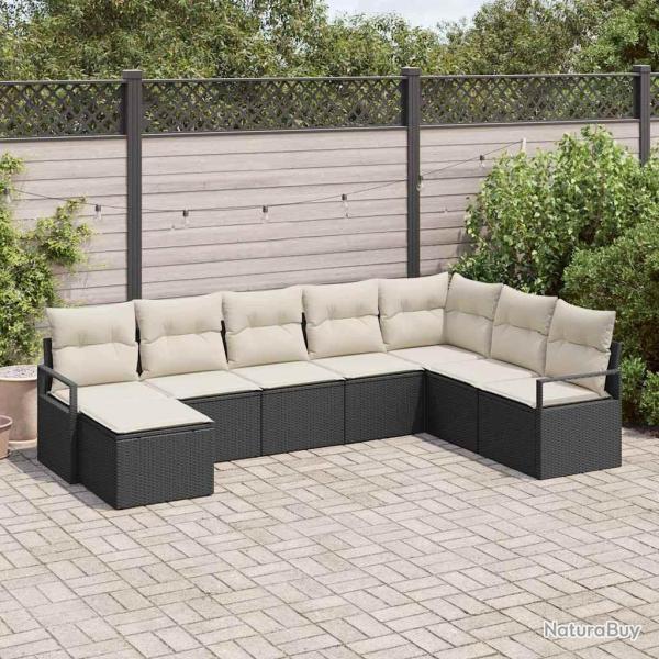 Ensemble de Canap�s avec coussin 8 pcs Noir polyrotin