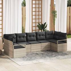 Ensemble de Canap&eacute;s avec coussin 7 pcs Gris clair polyrotin