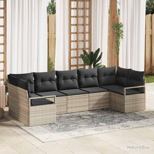Ensemble de Canap�s avec coussin 7 pcs Gris clair polyrotin