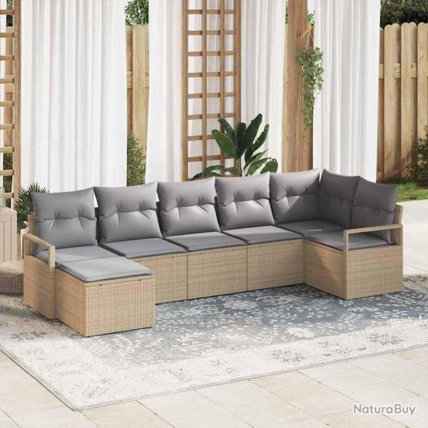 Ensemble de Canap�s avec coussin 7 pcs Beige polyrotin