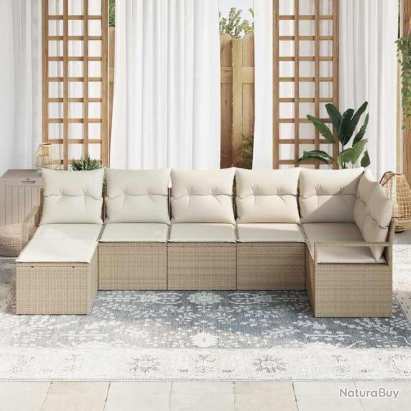 Ensemble de Canap�s avec coussin 7 pcs Beige polyrotin