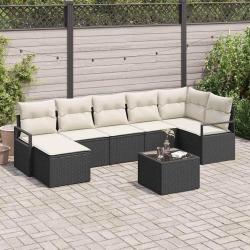 Ensemble de Canap&eacute;s avec coussin 8 pcs Noir polyrotin