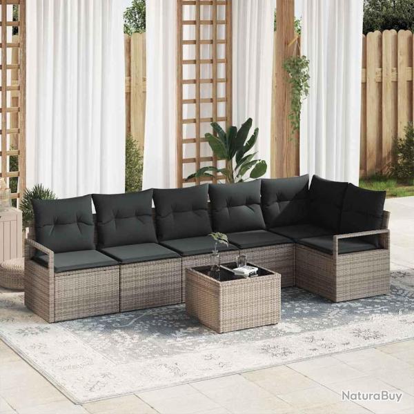 Ensemble de Canap�s avec coussin 7 pcs Gris polyrotin