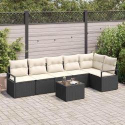 Ensemble de Canap&eacute;s avec coussin 7 pcs Noir polyrotin