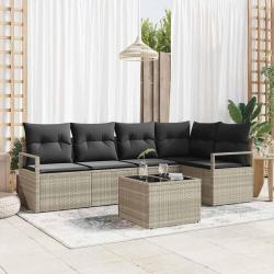Ensemble de Canap&eacute;s avec coussin 6 pcs Gris clair polyrotin