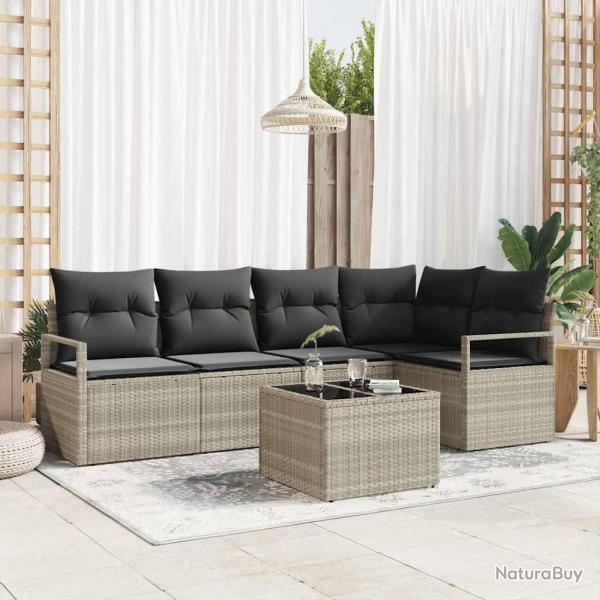 Ensemble de Canap�s avec coussin 6 pcs Gris clair polyrotin