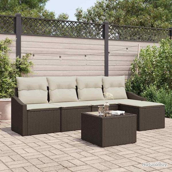 Ensemble de Canap�s avec coussin 6 pcs Marron polyrotin