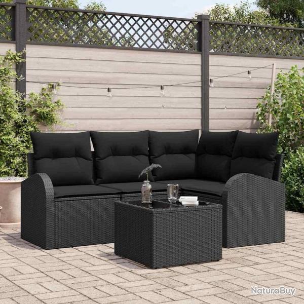 Ensemble de canap� de jardin 5 pcs Noir polyrotin