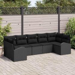 Ensemble de canap&eacute; de jardin 7 pcs Noir Poly Rattan