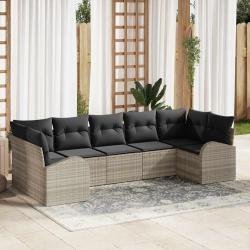 Ensemble de canap&eacute; de jardin 7 pcs Gris clair Poly Rattan