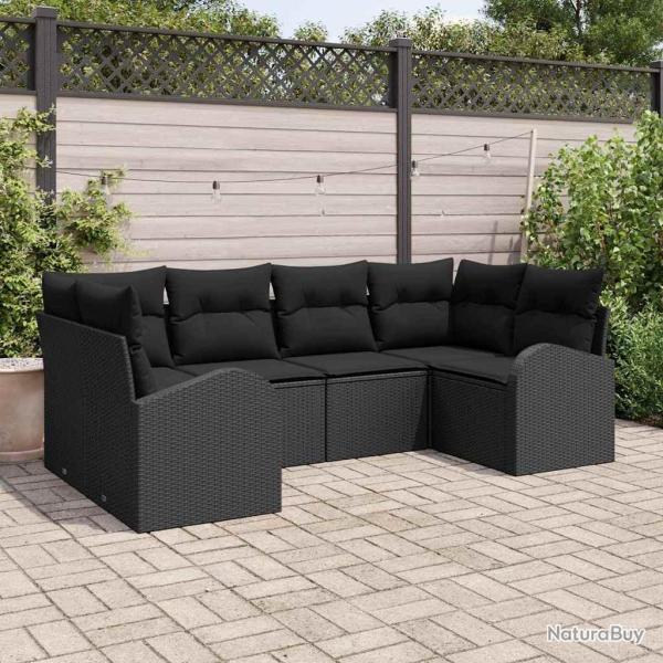 Ensemble de canap� de jardin 6 pcs Noir Poly Rattan