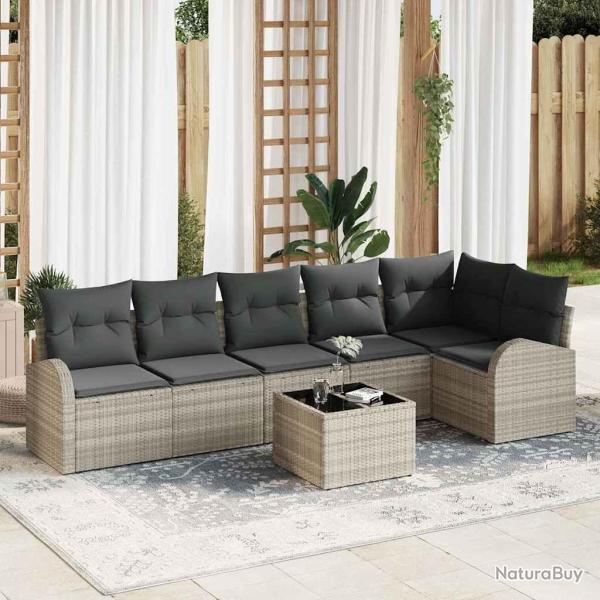Ensemble de canap� de jardin 7 pcs Gris clair Poly rotin