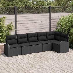 Ensemble de canap&eacute; de jardin avec coussin 6 pcs Noir Poly rotin