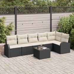 Ensemble de canap&eacute; de jardin avec coussin 7 pcs Noir Poly rotin