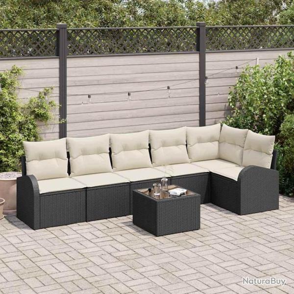 Ensemble de canap� de jardin avec coussin 7 pcs Noir Poly rotin