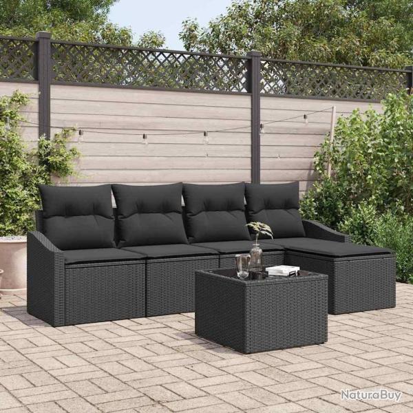 Ensemble de Canap�s avec coussin 6 pcs Noir polyrotin