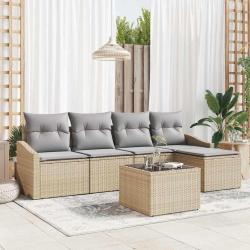 Ensemble de Canap&eacute;s avec coussin 6 pcs Beige polyrotin