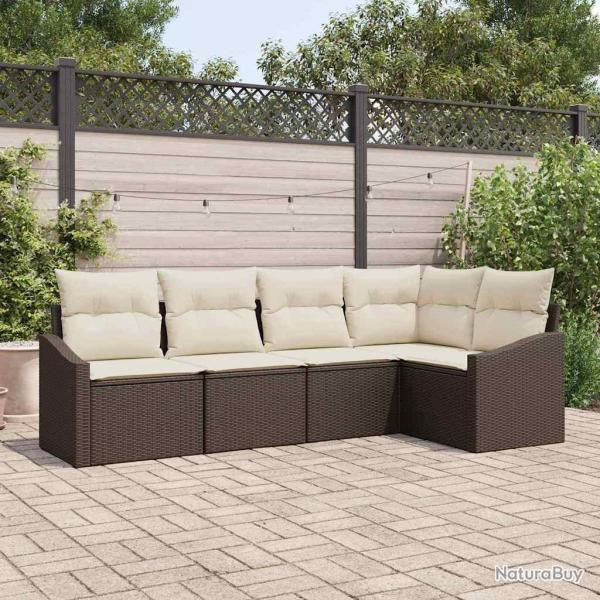 Ensemble de Canap�s avec coussin 5 pcs Marron polyrotin
