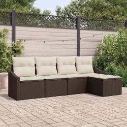 Ensemble de Canap&eacute;s avec coussin 5 pcs Marron polyrotin