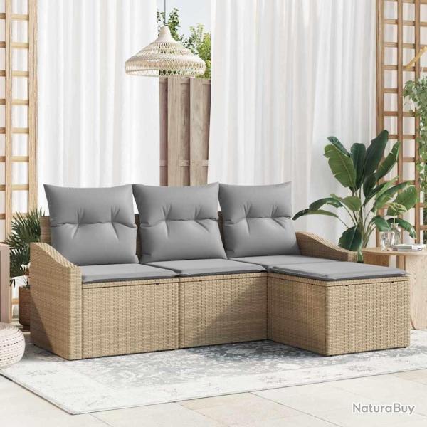 Ensemble de Canap�s avec coussin 4 pcs Beige polyrotin