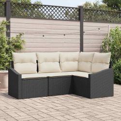 Ensemble de Canap&eacute;s avec coussin 4 pcs Noir polyrotin