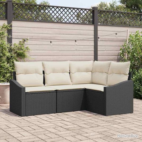 Ensemble de Canap�s avec coussin 4 pcs Noir polyrotin