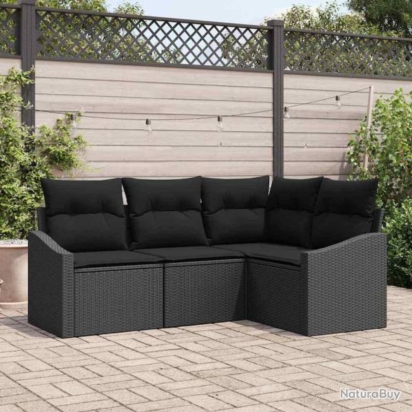 Ensemble de Canap�s avec coussin 4 pcs Noir polyrotin