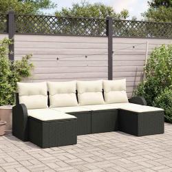 Ensemble de canap&eacute; de jardin 6 pcs Noir Poly Rattan