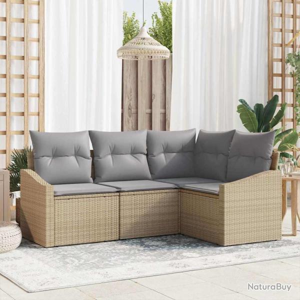 Ensemble de Canap�s avec coussin 4 pcs Beige polyrotin