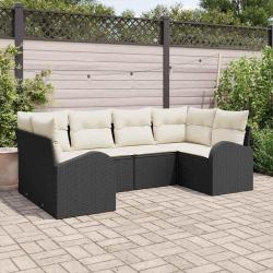 Ensemble de canap&eacute; de jardin 6 pcs Noir Poly Rattan