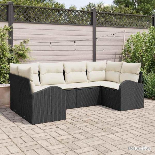 Ensemble de canap� de jardin 6 pcs Noir Poly Rattan