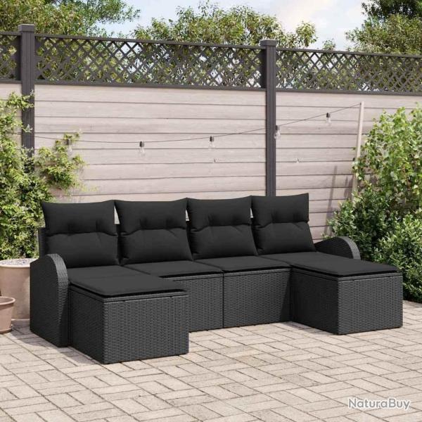 Ensemble de canap� de jardin 6 pcs Noir Poly Rattan
