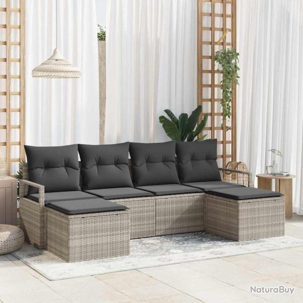 Ensemble de Canap�s 6 pcs Gris clair polyrotin