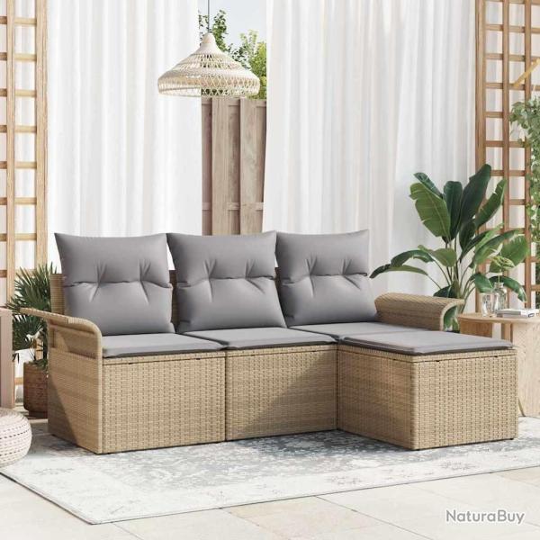 Ensemble de Canap�s avec coussin 4 pcs Beige polyrotin