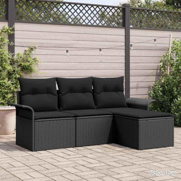 Ensemble de Canap�s avec coussin 4 pcs Noir polyrotin