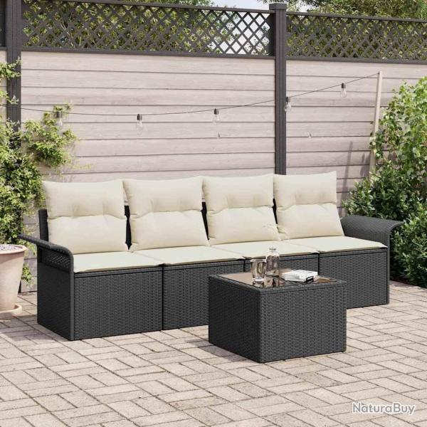 Ensemble de Canap�s avec coussin 5 pcs Noir polyrotin