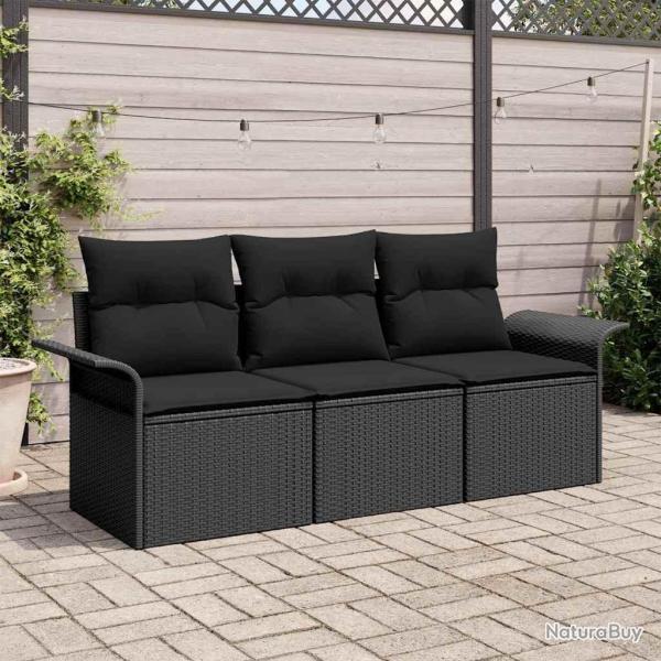 Ensemble de Canap�s avec coussin 3 pcs Noir polyrotin